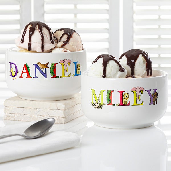 Personalized Kids Snack Bowls - Alphabet Animals - 14344