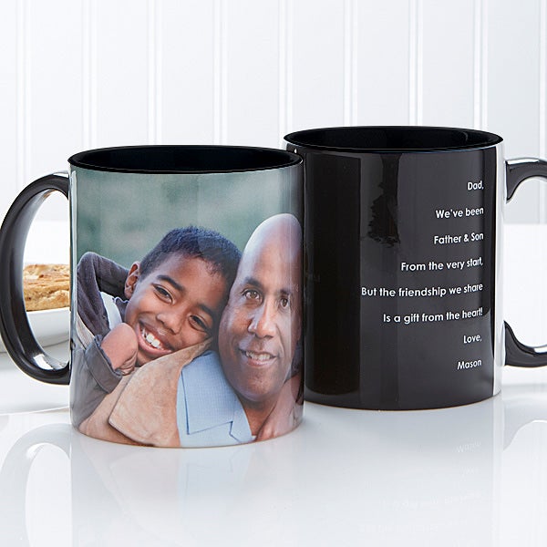 Personalized Coffee Mugs for Him Photo Sentiments Black Handle