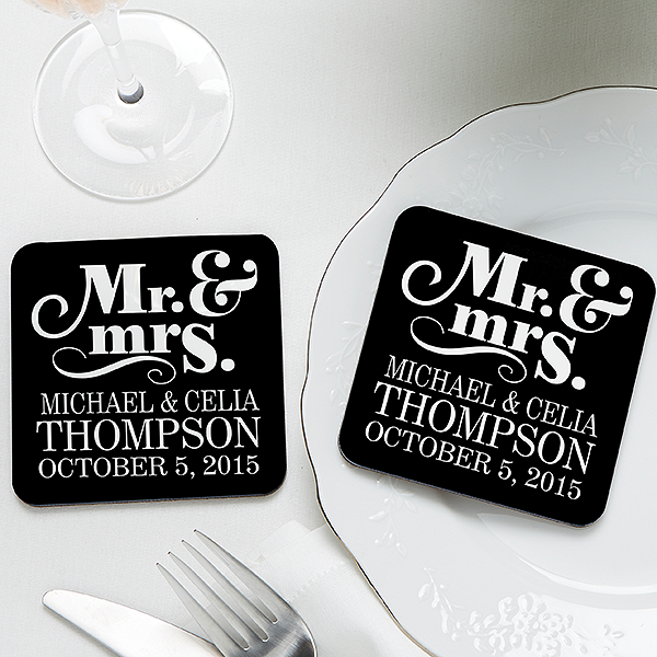 Personalized Wedding Favor Coasters Happy Couple