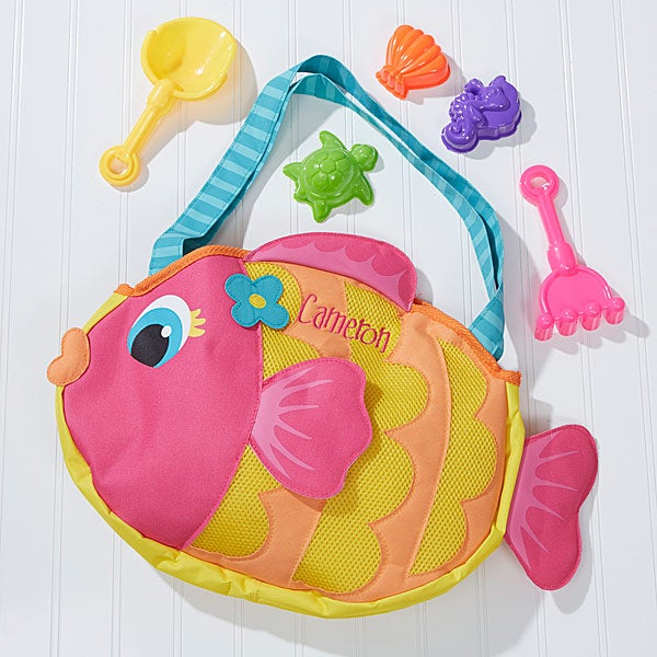 Embroidered Fish Beach Tote Toy Set By Stephen Joseph