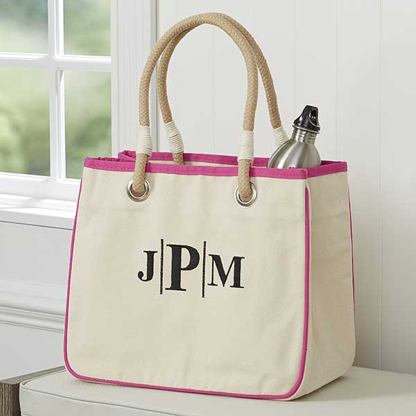 Modern Monogram Personalized Canvas Beach Tote Bag