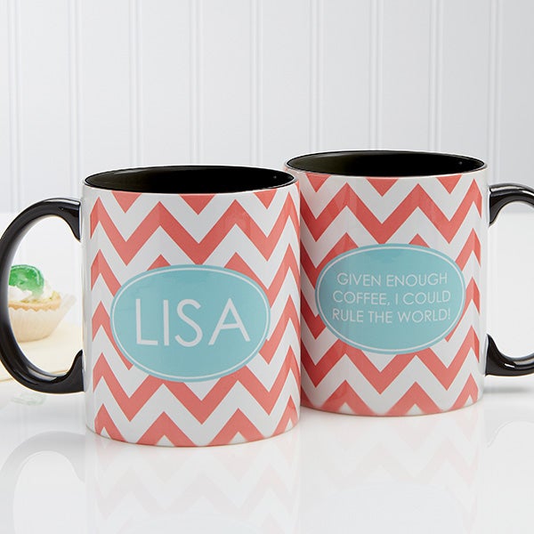 Personalized Coffee Mugs - Preppy Chic Chevron - 14559