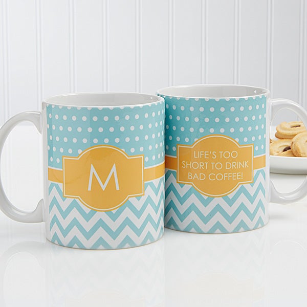 Personalized Coffee Mugs - Preppy Chic Chevron