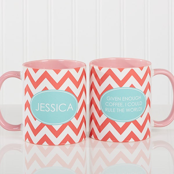 Personalized Coffee Mugs - Preppy Chic Chevron - 14559