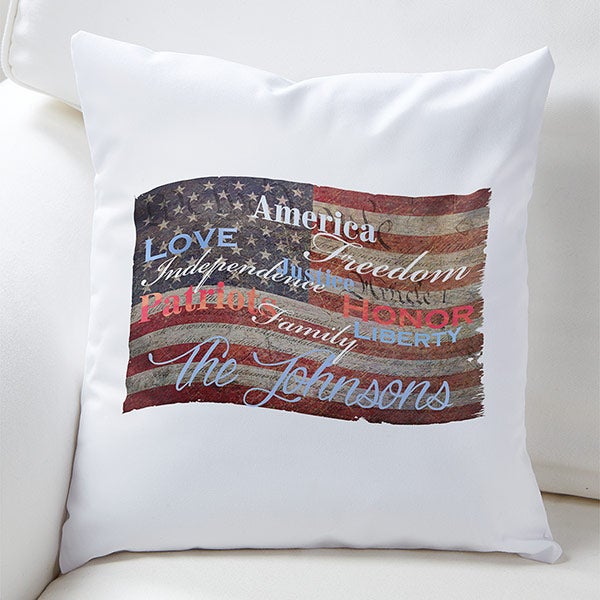 Personalized American Flag Throw Pillows - Patriotic Family - 14591