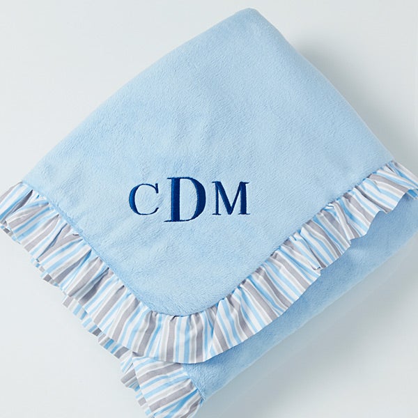 Personalized Blue Baby Blanket embroidered velour monogram Baby Gifts
