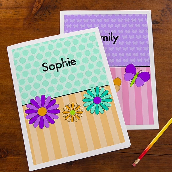 Personalized Girls Folders - Flowers, Butterflies, Ladybugs & Cupcakes - 14629