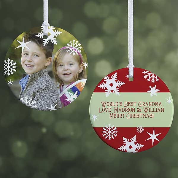 Personalized Photo Christmas Ornament - Snowflakes - Double Sided - 14638