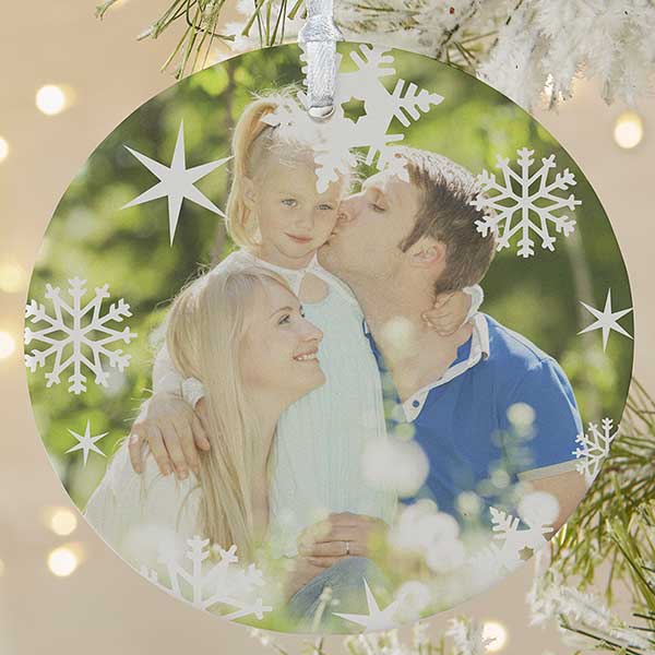 Personalized Photo Christmas Ornament - Snowflakes - Double Sided - 14638