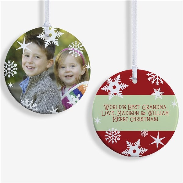 Personalized Photo Christmas Ornament - Snowflakes - Double Sided - 14638