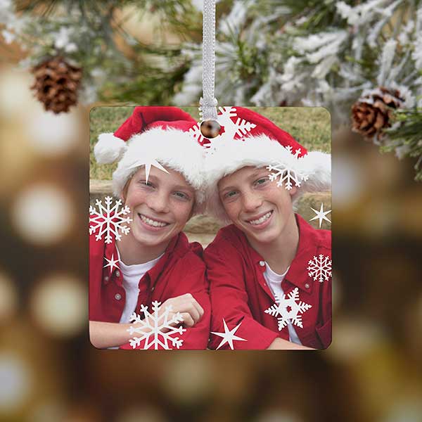 Personalized Photo Christmas Ornament - Snowflakes - Double Sided - 14638