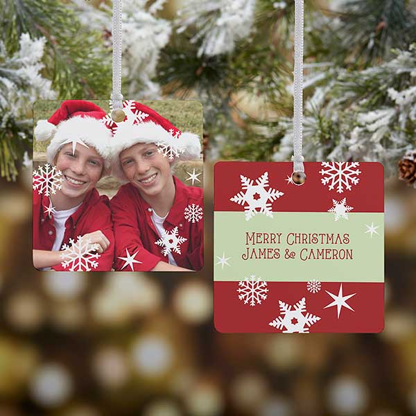 Personalized Photo Christmas Ornament - Snowflakes - Double Sided - 14638