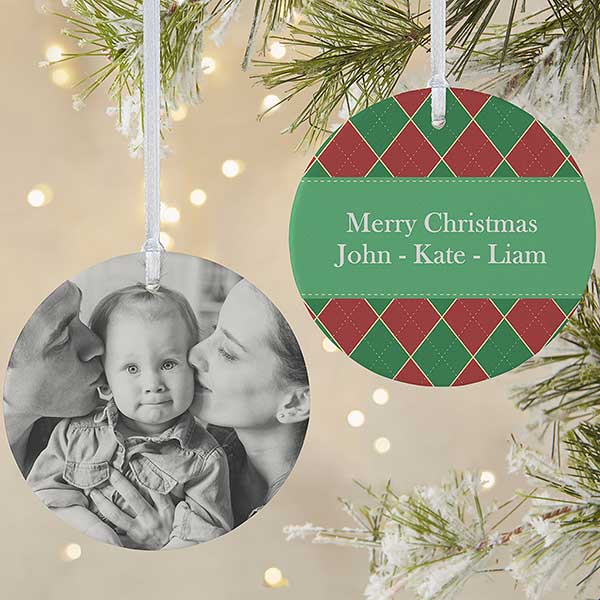 Personalized Photo Christmas Ornament - Argyle - Double Sided - 14639