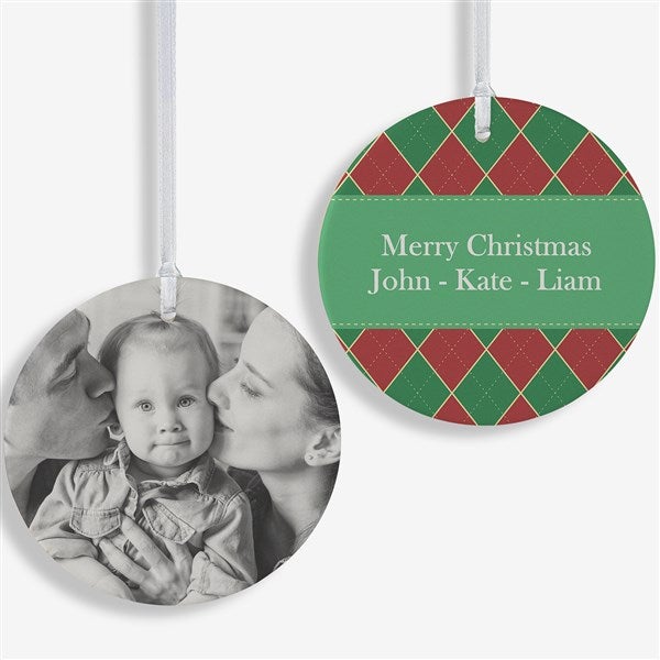 Personalized Photo Christmas Ornament - Argyle - Double Sided - 14639