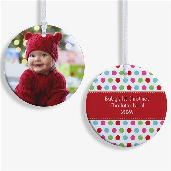 Personalized Photo Christmas Ornament - Baby - Polka Dot - Double Sided - 14641