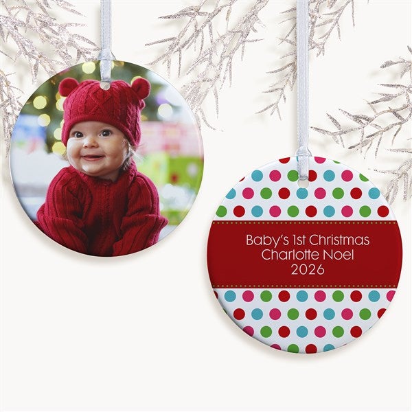 Personalized Photo Christmas Ornament - Baby - Polka Dot - Double Sided - 14641