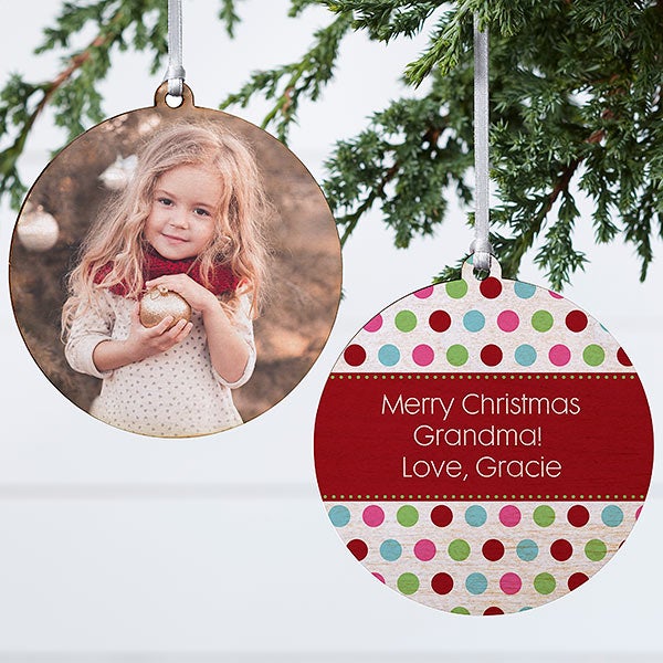 Personalized Photo Christmas Ornament - Baby - Polka Dot - Double Sided - 14641