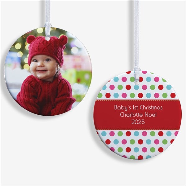 Personalized Photo Christmas Ornament - Baby - Polka Dot - Double Sided - 14641