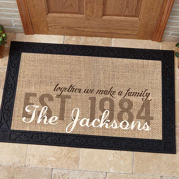 Personalized Burlap Family Doormat With Tray Together We Make A Family