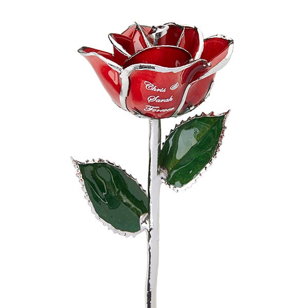 Real Red Rose Preserved in Clear Lacquer & Trimmed in 24ct Gold Stunning Gift