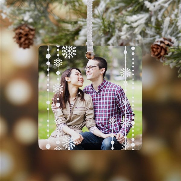 Personalized Photo Christmas Ornament - Blue Snowflakes - 14828