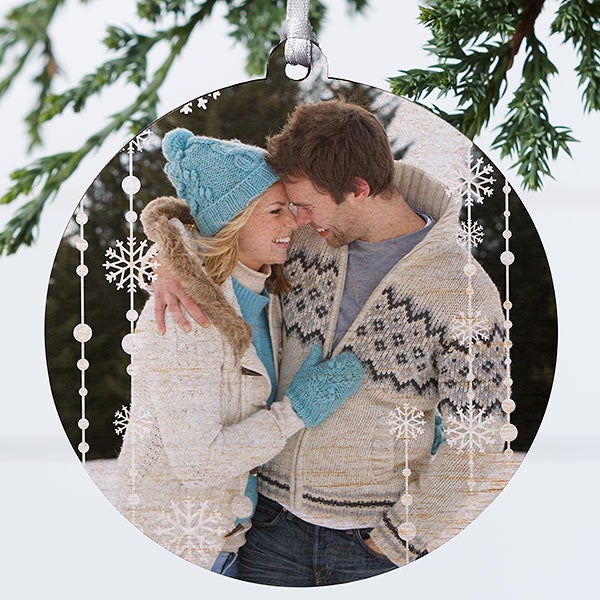 Personalized Photo Christmas Ornament - Blue Snowflakes - 14828