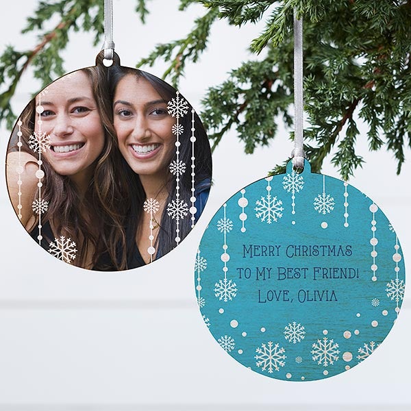 Personalized Photo Christmas Ornament - Blue Snowflakes - 14828