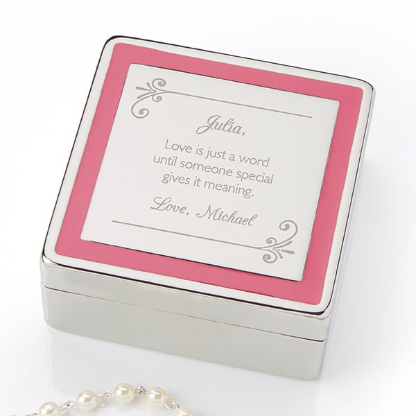 Personalized Romantic Jewelry Box - Pink Border - 14830
