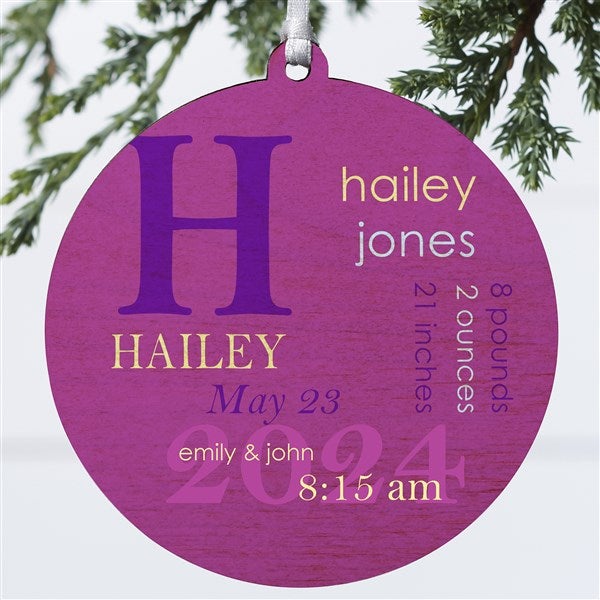 Personalized Baby Photo Christmas Ornaments - Baby Birth - Double Sided - 14842