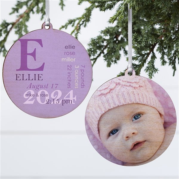 Personalized Baby Photo Christmas Ornaments - Baby Birth - Double Sided - 14842