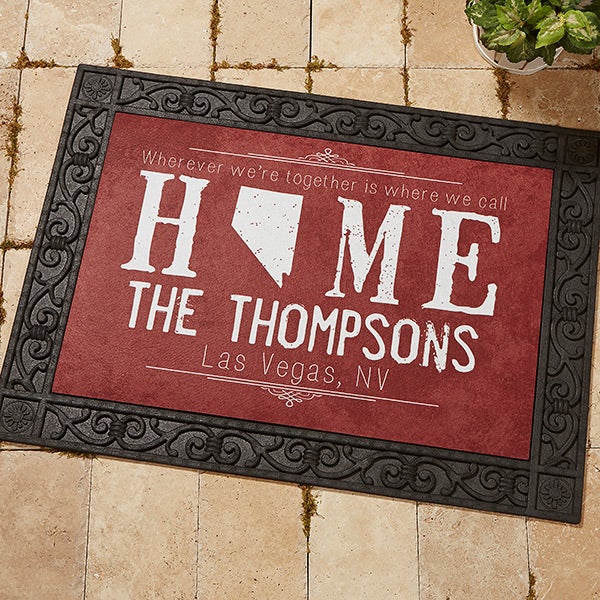 Personalized State Of Love Rubber Back Doormat State Map