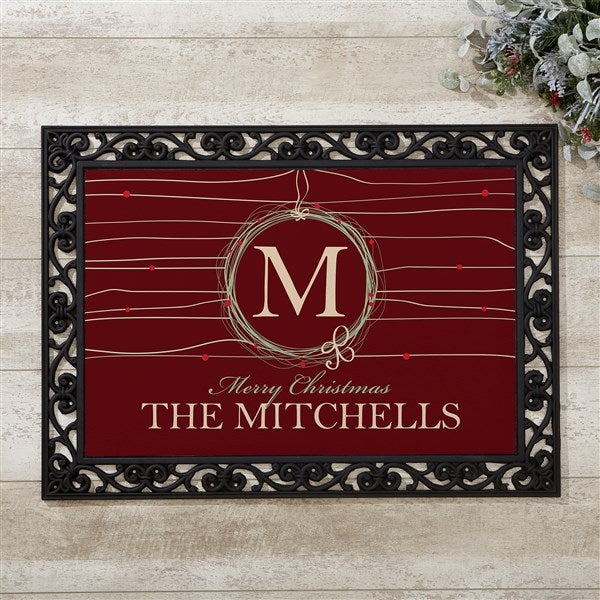 Personalized Christmas Doormat - Holiday Wreath - 14872