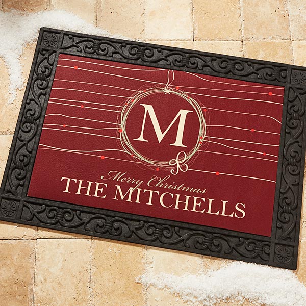 Personalized Christmas Doormat Holiday Wreath