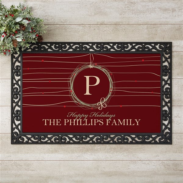 Personalized Christmas Doormat - Holiday Wreath - 14872