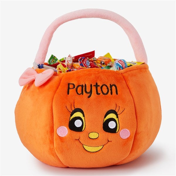 Personalized Halloween Pumpkin Girls Plush Trick or Treat Bag - 14971