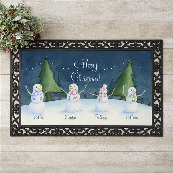 Personalized Winter Watercolor Doormat - Our Snowman Family - 14990