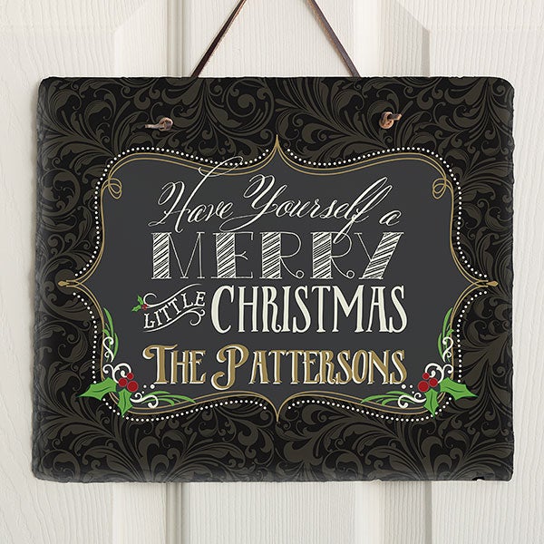 Personalized Slate Wall Plaque - Merry Little Christmas - 15000