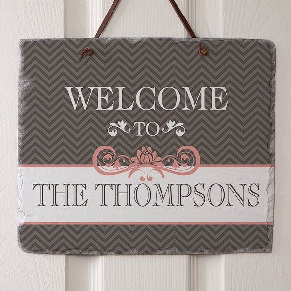 Personalized Slate Wall Plaque - Classic Chevron - 15024