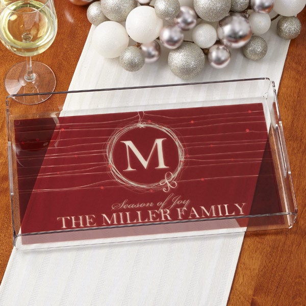 Personalized Christmas Serving Tray - Holiday Wreath - 15032