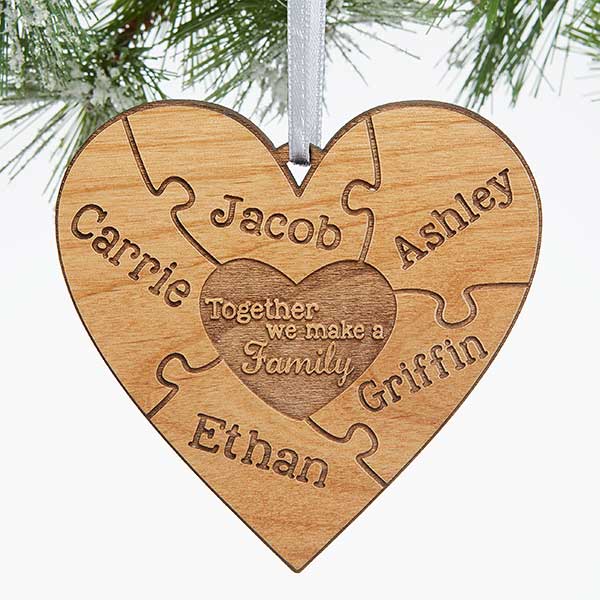 Personalized Puzzle Wood Christmas Ornament - Together We Make A Family - 15089