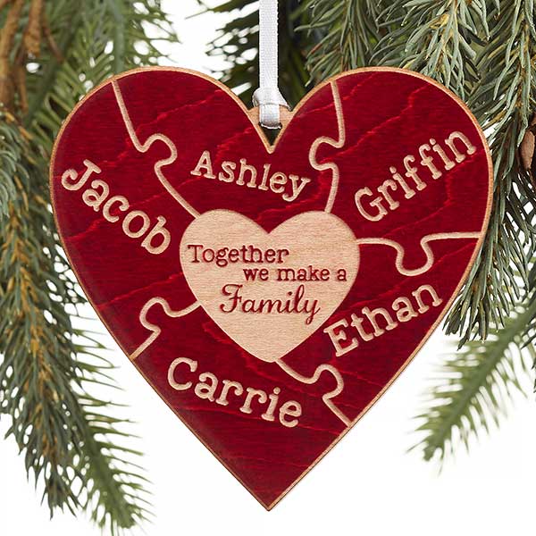 Personalized Puzzle Wood Christmas Ornament - Together We Make A Family - 15089