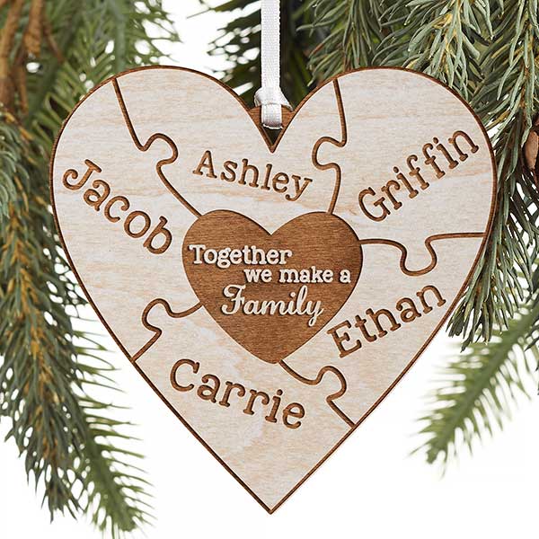 Personalized Puzzle Wood Christmas Ornament - Together We Make A Family - 15089