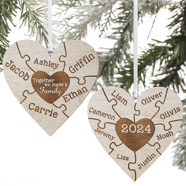 Personalized Puzzle Wood Christmas Ornament - Together We Make A Family - 15089