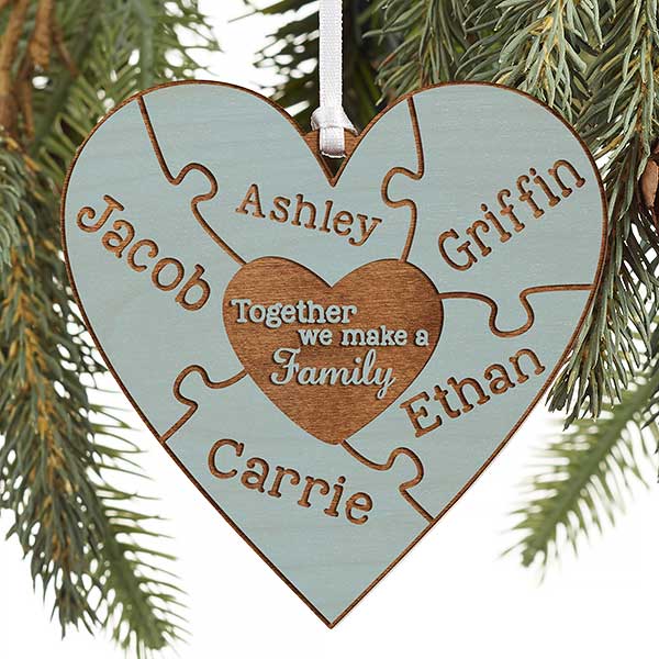 Personalized Puzzle Wood Christmas Ornament - Together We Make A Family - 15089