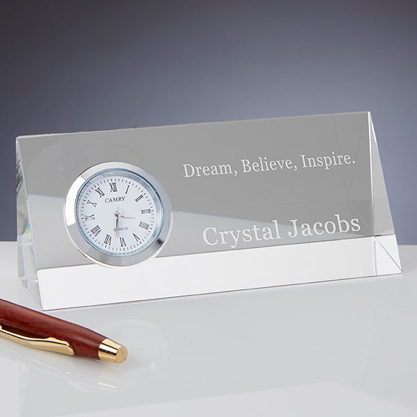 Personalized Crystal Desk Clock Nameplate - Inspiring Quotes - 15147