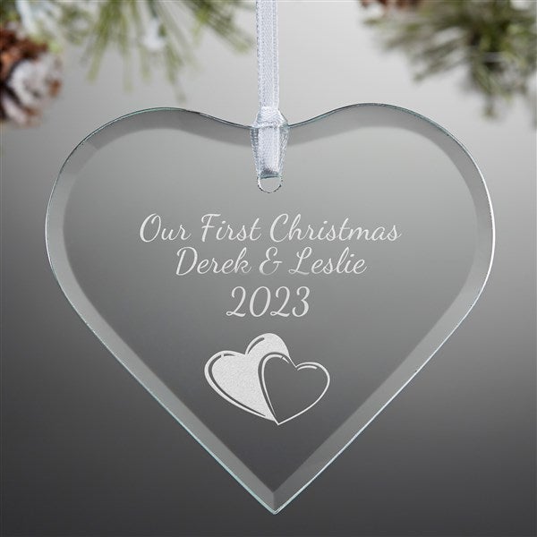 Personalized deep Etched, Hand Blown Heart Shaped Ornament