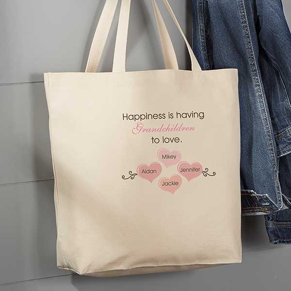 Personalized Canvas Tote Bag - Happiness Is Children - 15168