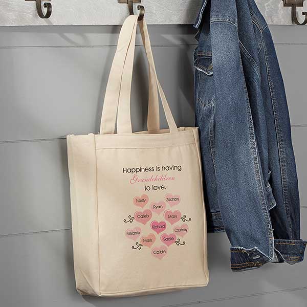 Personalized Canvas Tote Bag - Happiness Is Children - 15168