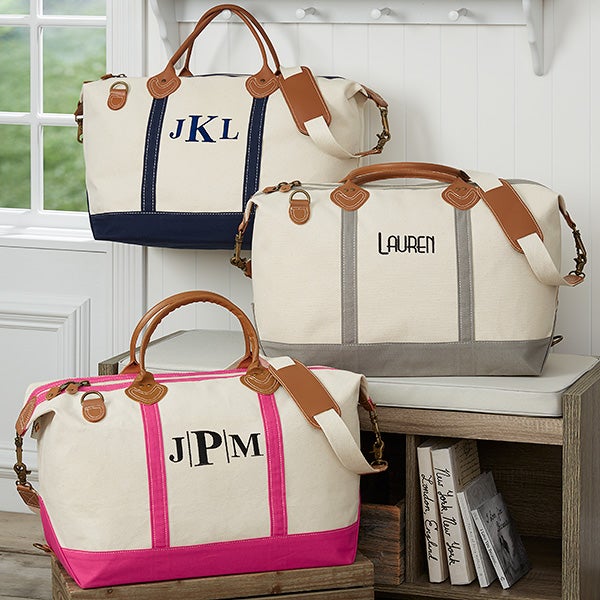Embroidered Canvas Duffel Bag Luxurious Weekender