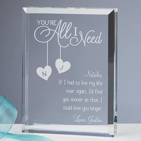 Personalised With All My love Hanging Glass Heart Engraved Valentines Gift